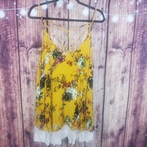 Kori Yellow Floral Lace Hem Camisole